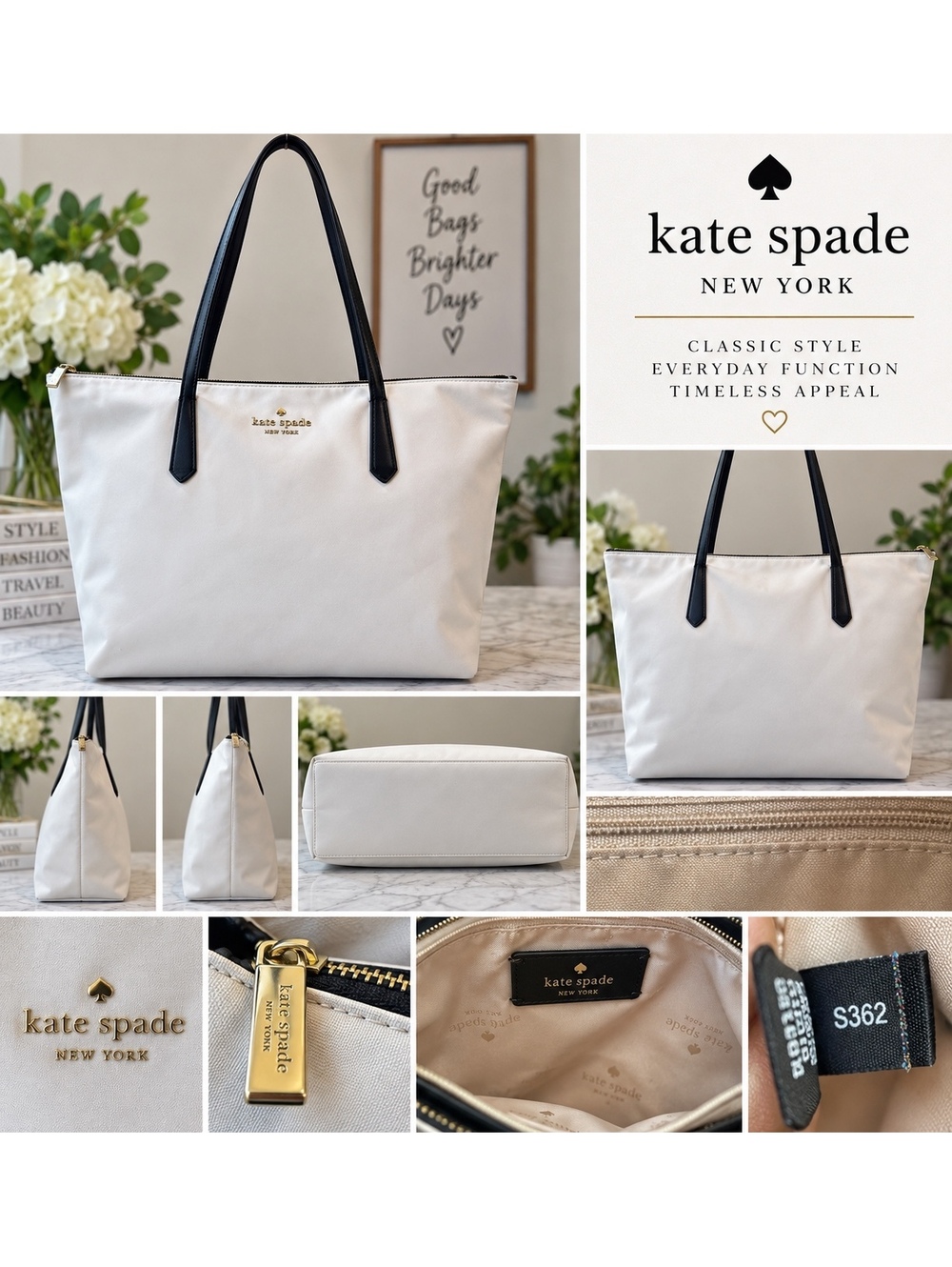 Kate Spade Tan and Black Large Zip Tote